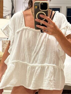 C&C California White Ruffled Gauze Tunic Top
